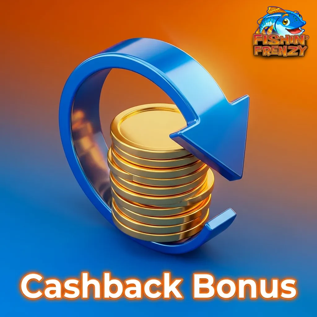 Player receiving cashback bonus on Fishin Frenzy slot game losses, showing percentage return credited to casino account